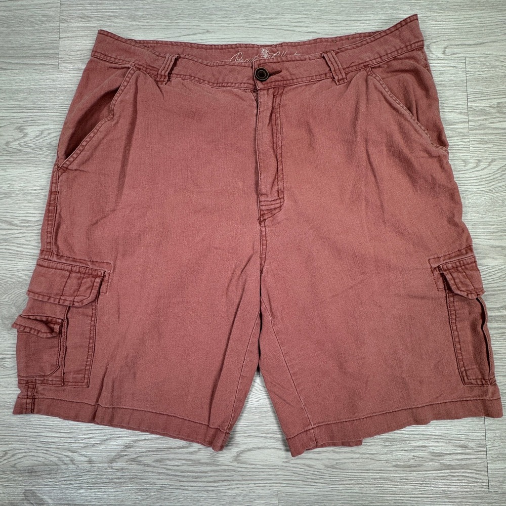 Paradise Collection Mens Cargo Shorts Red Sz 38 Linen Blend Casual Outdoor Beach